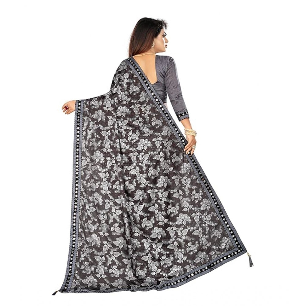 Generic Women's Lycra Solid Saree With Unstitched Blouse (Grey, 5.5 Mtr)