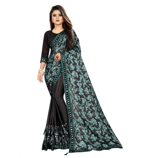 Generic Women's Lycra Solid Saree With Unstitched Blouse (Green, 5.5 Mtr)