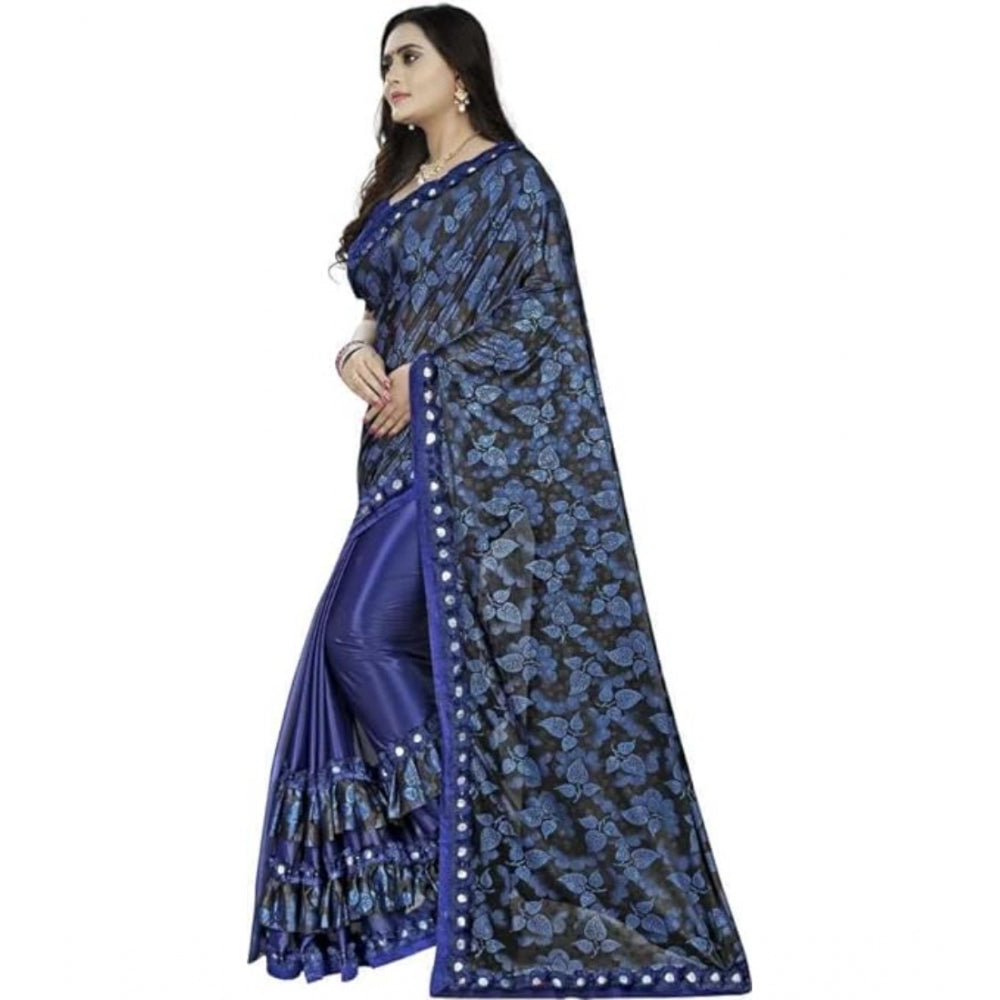 Generic Women's Lycra Solid Saree With Unstitched Blouse (Blue, 5.5 Mtr)