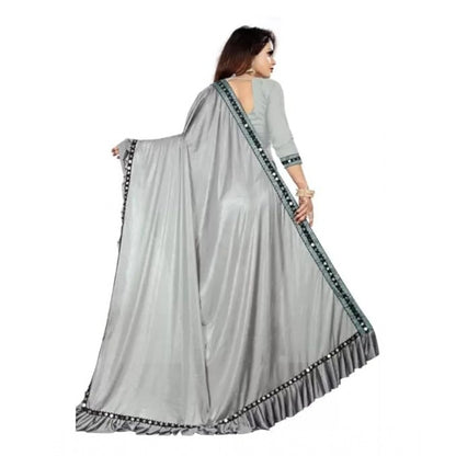 Generic Women's Malai Lining Solid Saree With Unstitched Blouse (Grey, 5.5 Mtr)