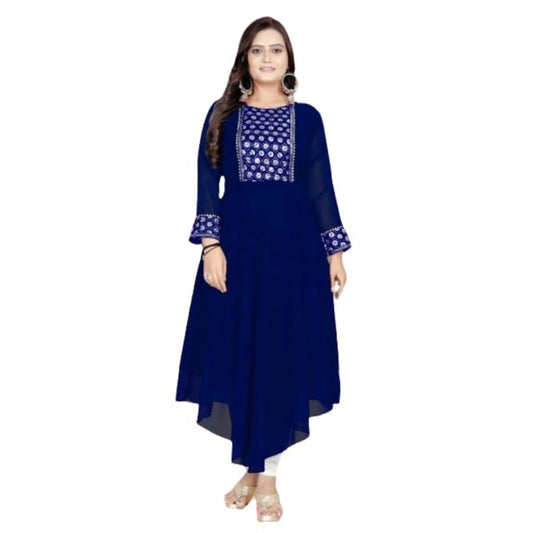 Generic Women's Georgette Embroidered Kurti (NavyBlue)