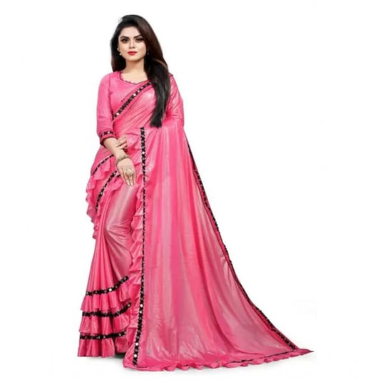 Generic Women's Malai Lining Solid Saree With Unstitched Blouse (Baby Pink, 5.5 Mtr)