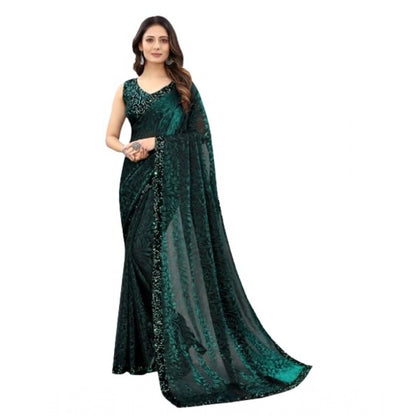 Generic Women's Lycra Floral Saree With Unstitched Blouse (Green, 5.5 Mtr)