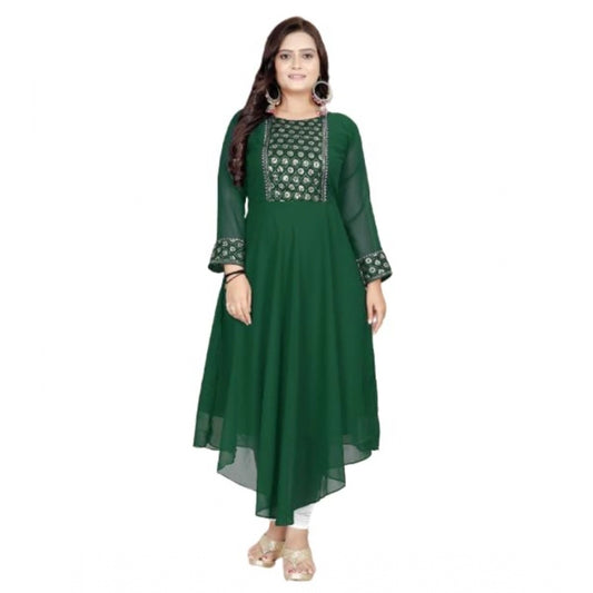 Generic Women's Georgette Embroidered Kurti (Green)