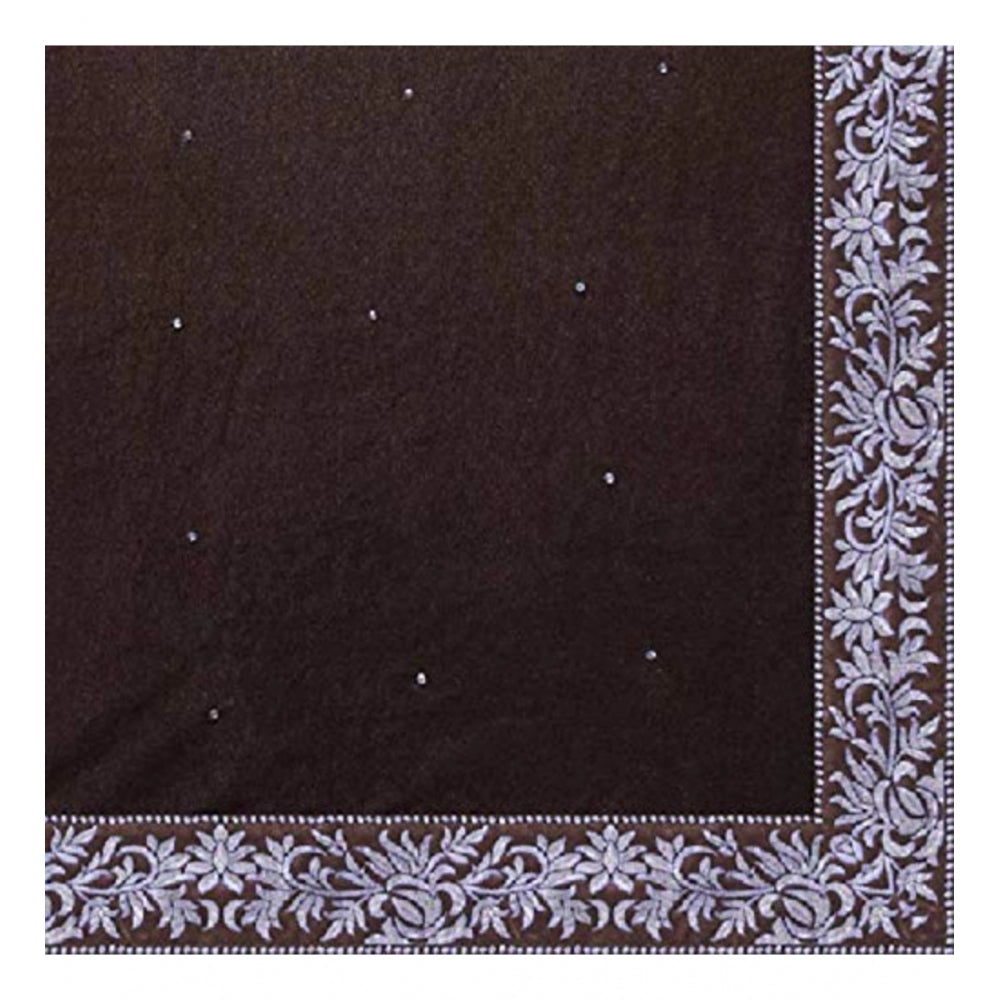 Generic Women's Velvet Embroidered Saree With Unstitched Blouse (Brown, 5.5 Mtr)