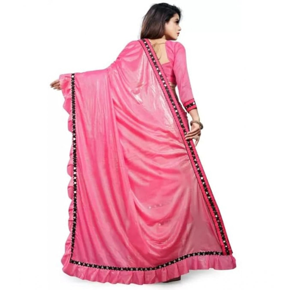 Generic Women's Malai Lining Solid Saree With Unstitched Blouse (Baby Pink, 5.5 Mtr)