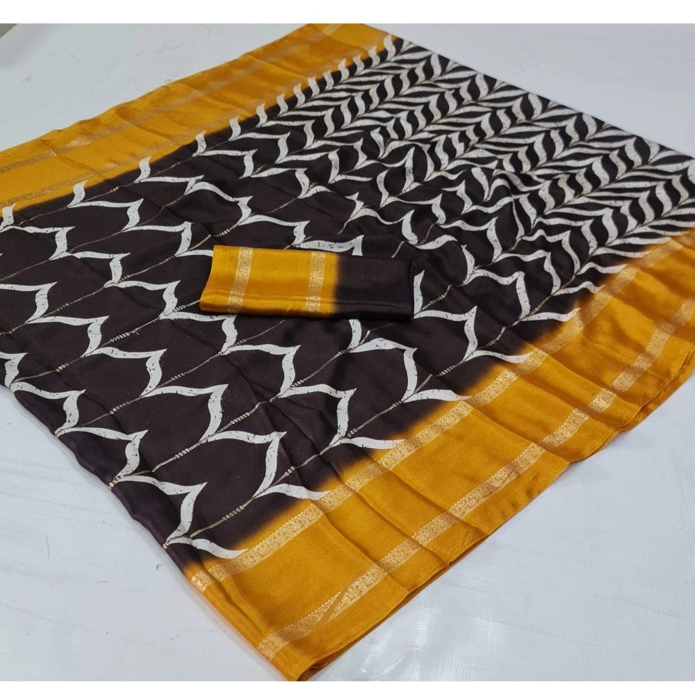 Generic Women's Cotton Printed Saree With Unstitched Blouse (Black, 5-5 Mtrs)