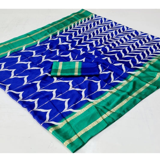 Generic Women's Cotton Printed Saree With Unstitched Blouse (Blue, 5-5 Mtrs)