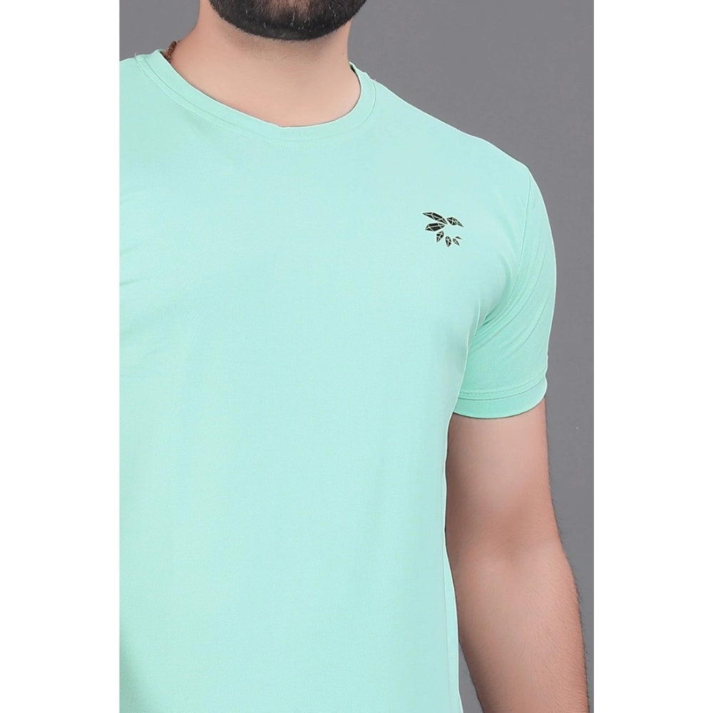 Generic Men's Casual Half Sleeve Cotton Blend Round Neck T.Shirt (SEA GREEN)