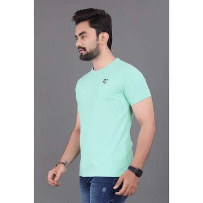 Generic Men's Casual Half Sleeve Cotton Blend Round Neck T.Shirt (SEA GREEN)