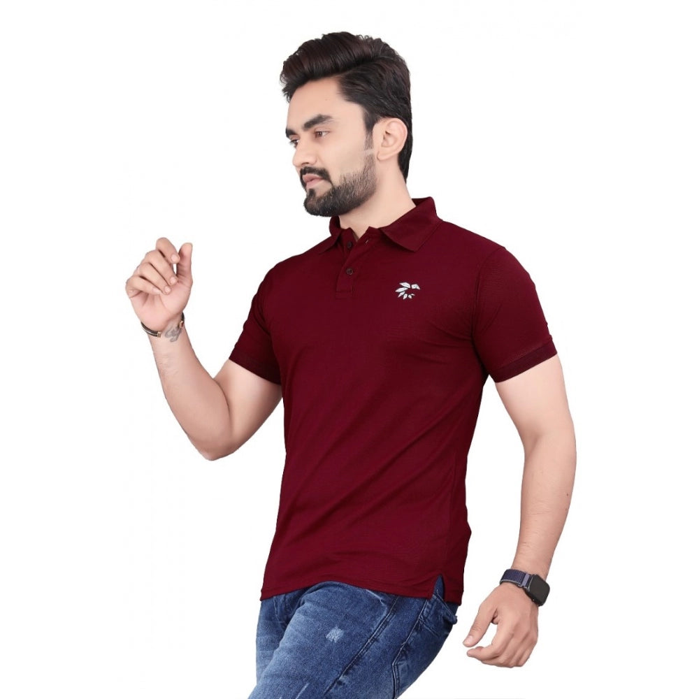 Generic Men's Casual Half Sleeve Poly Cotton Polo Neck T.Shirt (Wine)