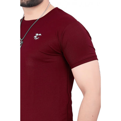 Generic Men's Casual Half Sleeve Cotton Blend Round Neck T.Shirt (WINE)