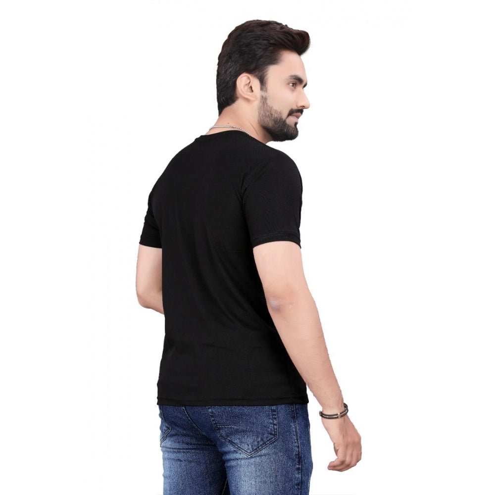 Generic Men's Casual Half Sleeve Cotton Blend Round Neck T.Shirt (Black)