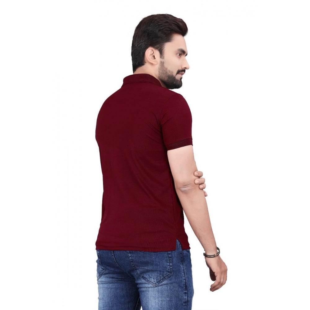 Generic Men's Casual Half Sleeve Poly Cotton Polo Neck T.Shirt (Wine)