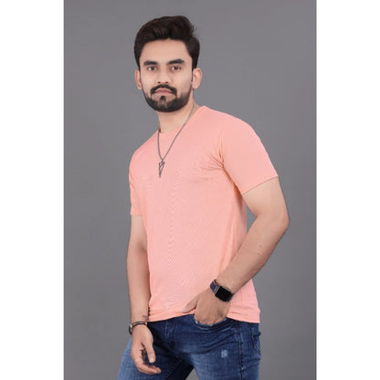 Generic Men's Casual Half Sleeve Cotton Round Neck T.Shirt (Peach)