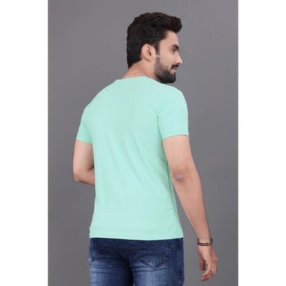 Generic Men's Casual Half Sleeve Cotton Blend Round Neck T.Shirt (SEA GREEN)