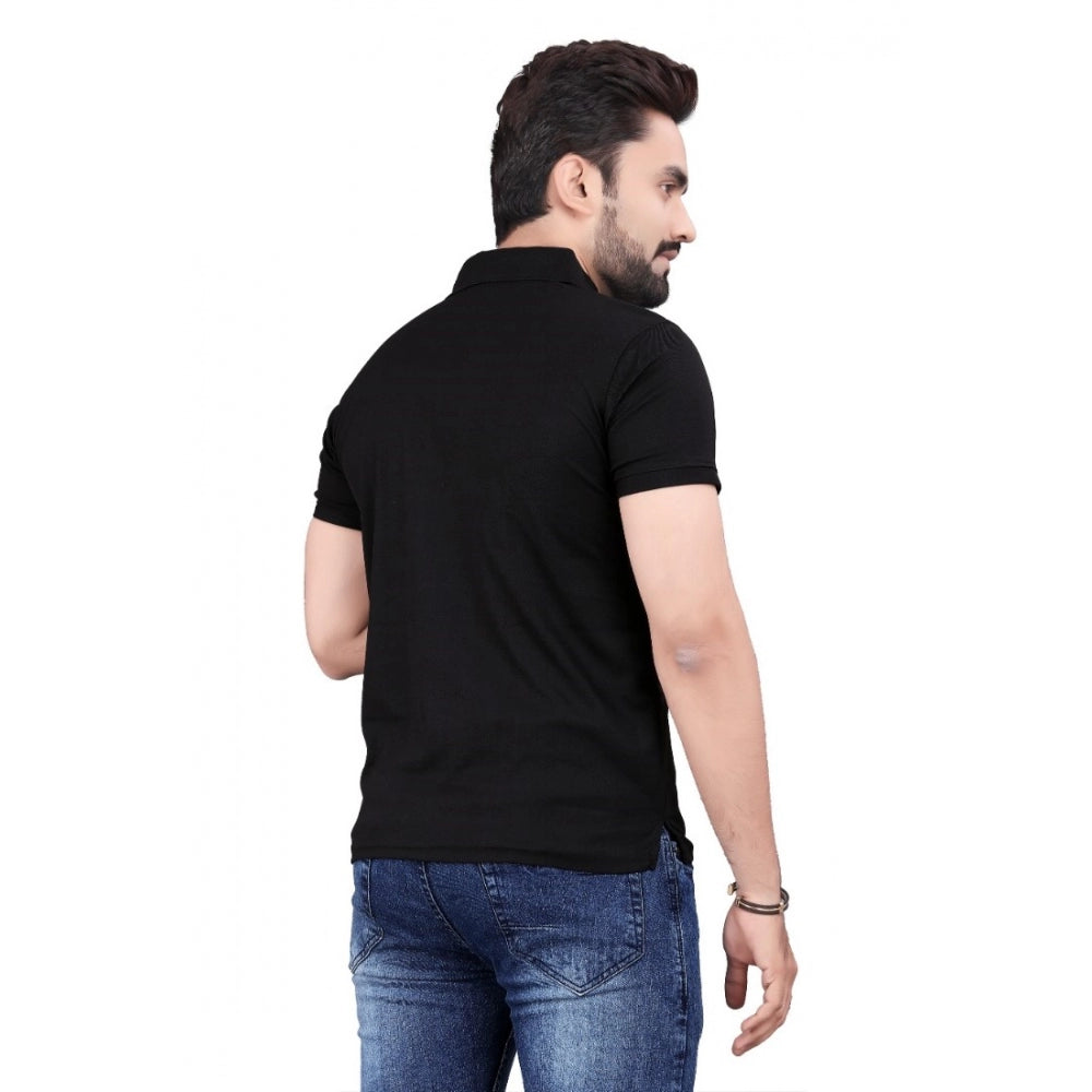 Generic Men's Casual Half Sleeve Poly Cotton Polo Neck T.Shirt (Black)