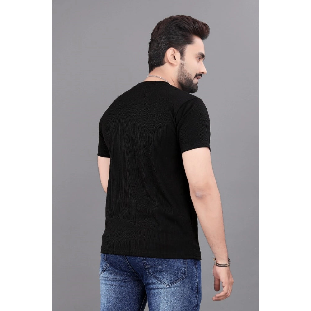 Generic Men's Casual Half Sleeve Cotton Round Neck T.Shirt (Black)