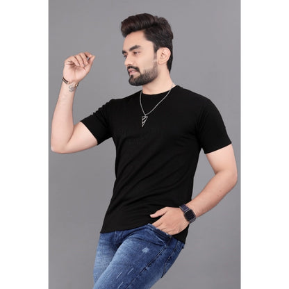 Generic Men's Casual Half Sleeve Cotton Round Neck T.Shirt (Black)