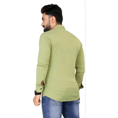 Generic Men's Casual Full Sleeve Poly Viscose Collar Neck Shirt (Pista)