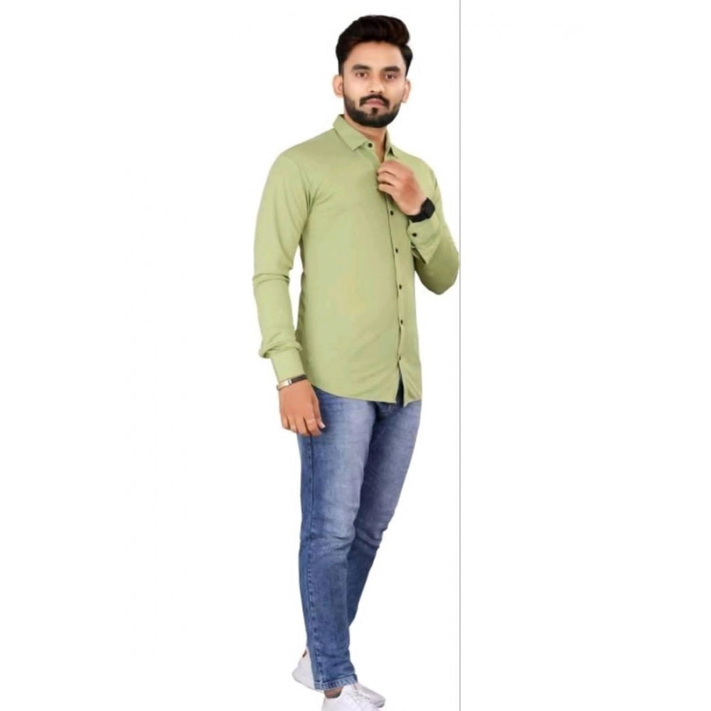 Generic Men's Casual Full Sleeve Poly Viscose Collar Neck Shirt (Pista)