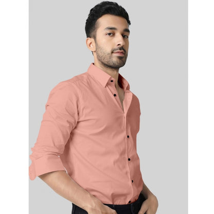 Generic Men's Casual Full Sleeve Poly Viscose Collar Neck Shirt (Peach)