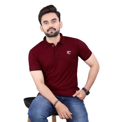 Generic Men's Casual Half Sleeve Poly Cotton Polo Neck T.Shirt (Wine)