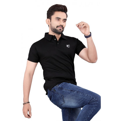 Generic Men's Casual Half Sleeve Poly Cotton Polo Neck T.Shirt (Black)