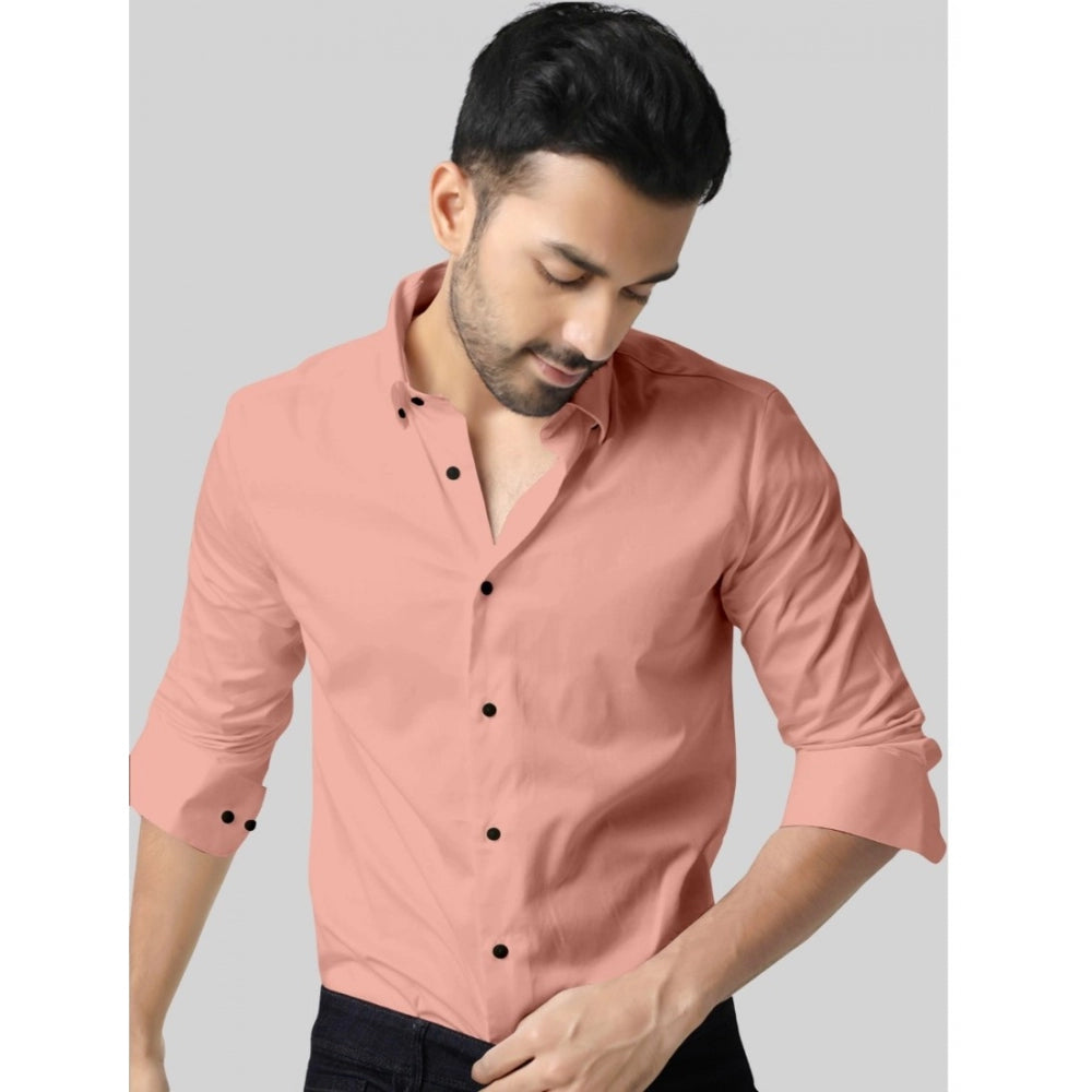 Generic Men's Casual Full Sleeve Poly Viscose Collar Neck Shirt (Peach)