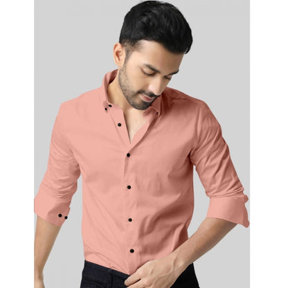 Generic Men's Casual Full Sleeve Poly Viscose Collar Neck Shirt (Peach)