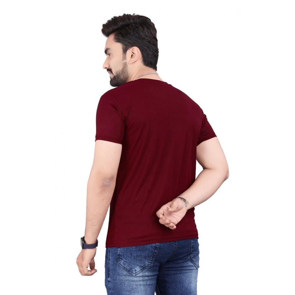 Generic Men's Casual Half Sleeve Cotton Blend Round Neck T.Shirt (WINE)