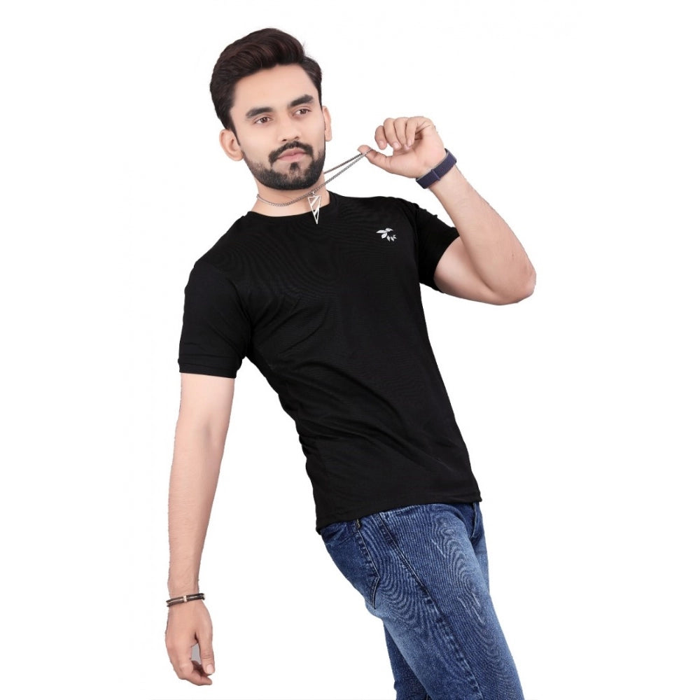 Generic Men's Casual Half Sleeve Cotton Blend Round Neck T.Shirt (Black)