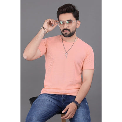 Generic Men's Casual Half Sleeve Cotton Round Neck T.Shirt (Peach)