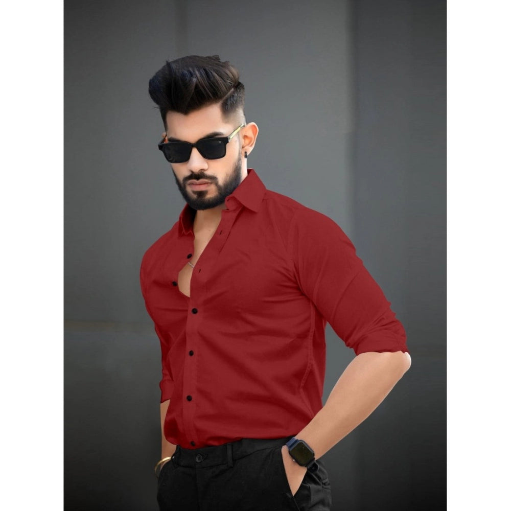 Generic Men's Casual Full Sleeve Poly Viscose Collar Neck Shirt (Maroon)