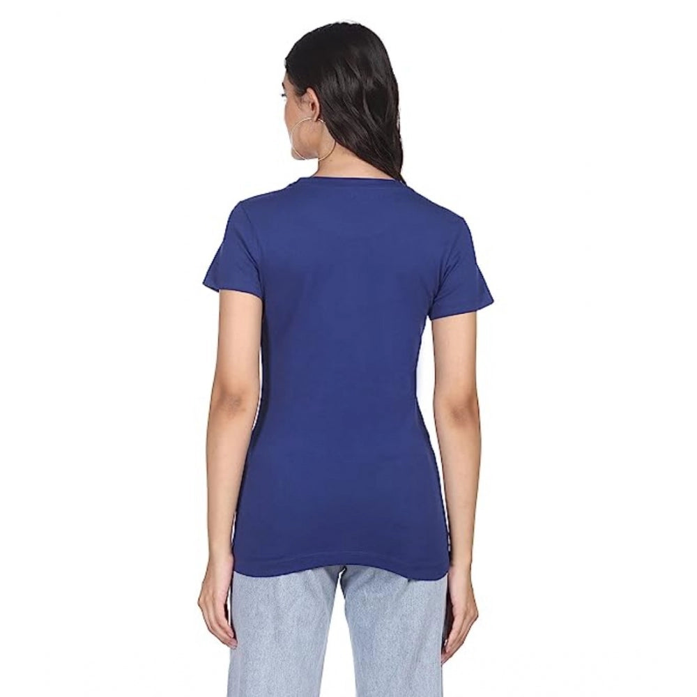 Generic Women's Cotton Printed Round Neck T.Shirt (Blue)