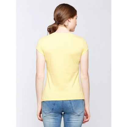 Generic Women's Cotton Printed Round Neck T.Shirt (Yellow)