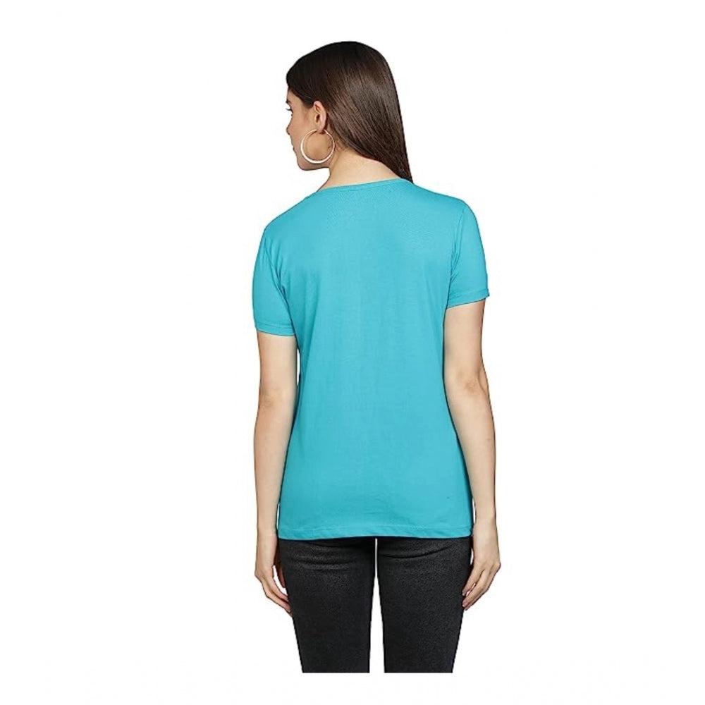 Generic Women's Cotton Printed Round Neck T.Shirt (Blue)