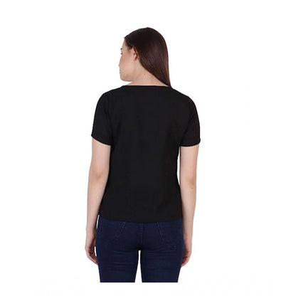 Generic Women's Cotton Printed Round Neck T.Shirt (Black)