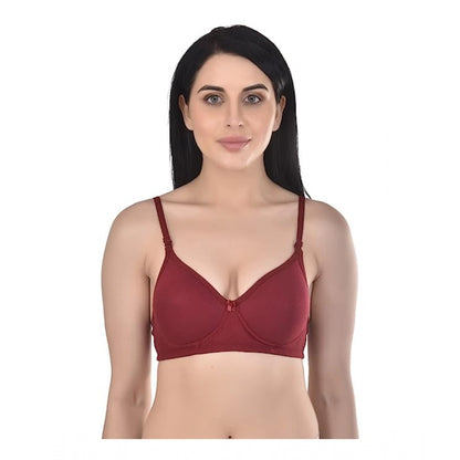 Generic Women's Cotton Solid  Lightly Padded Bra (Marroon)