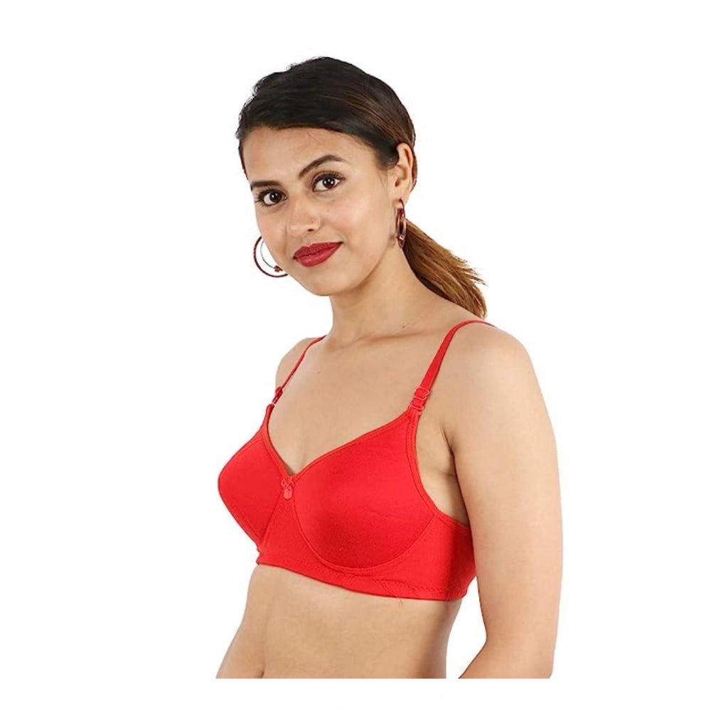 Generic Women's Cotton Solid  Lightly Padded Bra (Red)