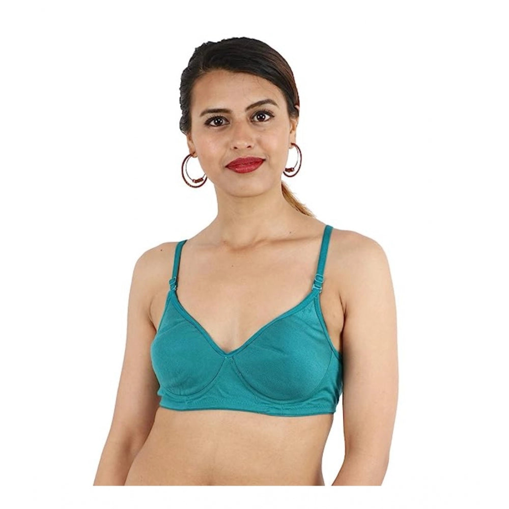 Generic Women's Cotton Solid  Lightly Padded Bra (Blue)