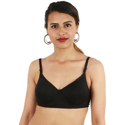 Generic Women's Cotton Solid  Lightly Padded Bra (Black)