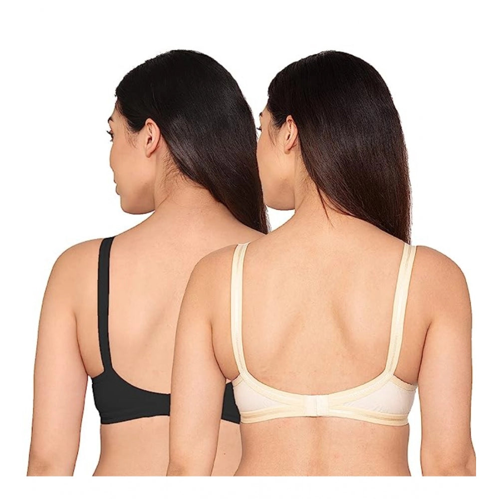 Generic Pack Of_2 Women's Cotton Solid Non Padded Bra (Black - White)