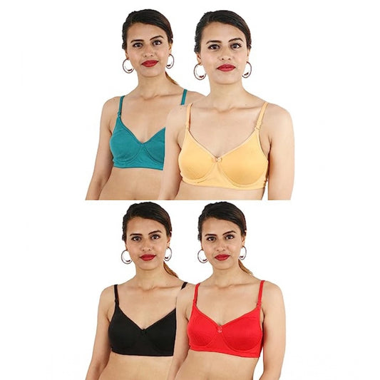 Generic Pack Of_4 Women's Cotton Solid  Lightly Padded Bra (Multicolor)