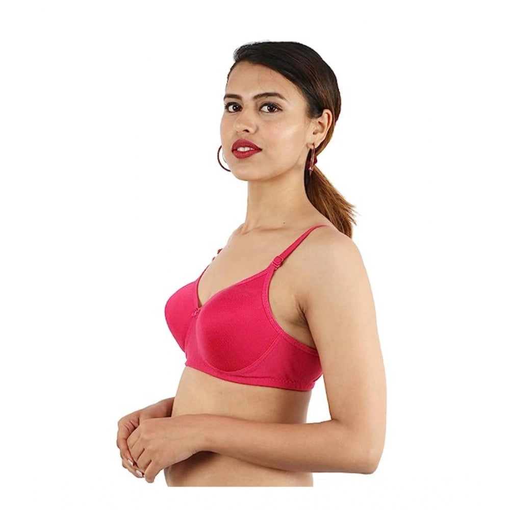 Generic Women's Cotton Solid  Lightly Padded Bra (Pink)