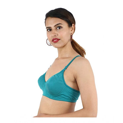 Generic Women's Cotton Solid  Lightly Padded Bra (Blue)