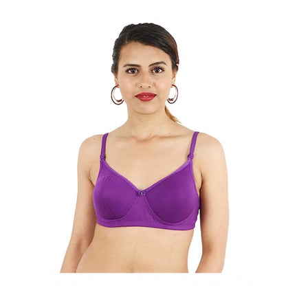 Generic Women's Cotton Solid  Lightly Padded Bra (Purple)