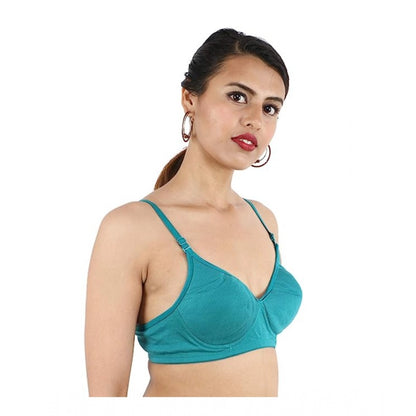 Generic Women's Cotton Solid  Lightly Padded Bra (Blue)