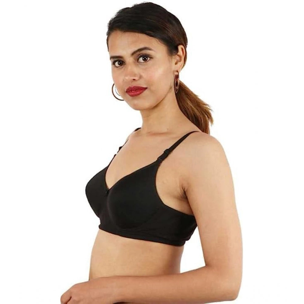 Generic Women's Cotton Solid  Lightly Padded Bra (Black)