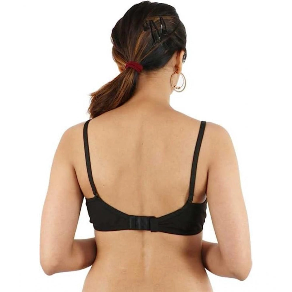 Generic Women's Cotton Solid  Lightly Padded Bra (Black)